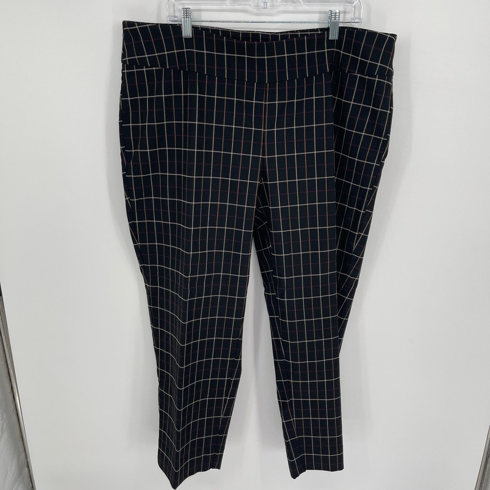 Zac & Rachel Women's Black Plaid Pull On Trouser Ankle Dress Pants Size 18W